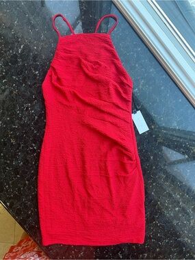 Astr Red Textured Halter Mini Dress